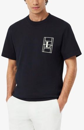 Lacoste Embroidered Court Logo Cotton T-Shirt in Blackbird at Nordstrom, Size 4