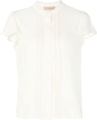 Twin-Set lace-trim detail shirt - women - Viscose/Polyester/Silk - 40 - Neutrals