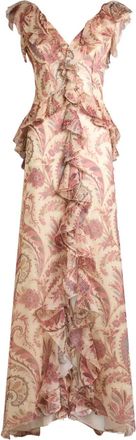 Etro floral-motif v-neck dress - women - Silk - 44 - Neutrals