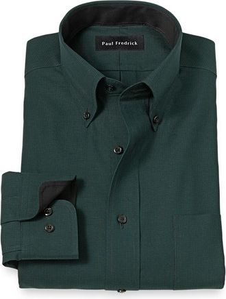 Paul Fredrick Non-iron Cotton Houndstooth Dress Shirt With Contrast Trim