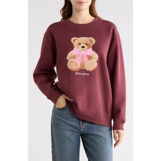 Vinyl Icons Teddy Bear Fleece Crewneck Sweatshirt in Maroon at Nordstrom Rack, Size X-Small