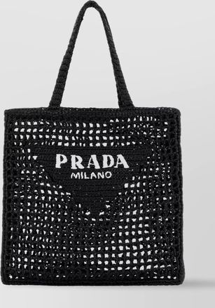 Prada raffia crochet shopping bag top handles