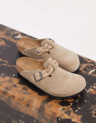Birkenstock Boston - Zoccoli in camoscio intrecciato color talpa regular fit-Neutro
