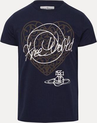 Vivienne Westwood Free World-heart Peru T-shirt Cotton Navy Blue XXL Unisex