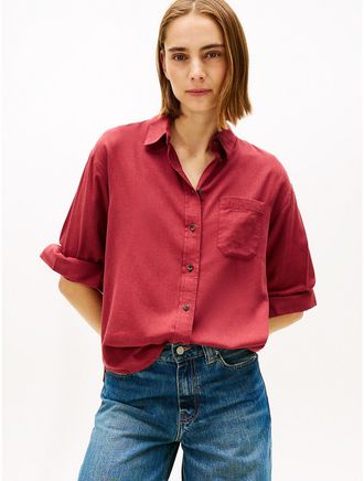 Tommy Hilfiger Womens Relaxed Lightweight Flannel Shirt - Pink - XXS