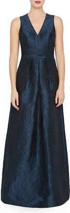 Kay Unger Mariah Crinkle Pleated Gown in Blue Opal at Nordstrom, Size 14