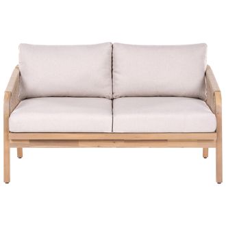 Beliani Sof&aacute; De Exterior Moderno 2 Plazas De Madera De Acacia Beige Claro Cojines Beige Claro Sumba