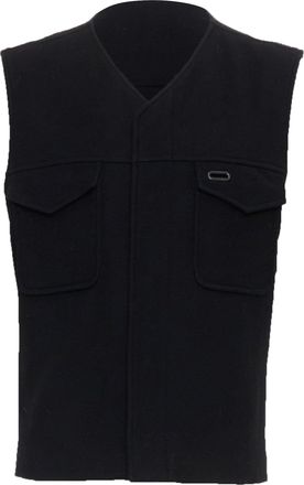 Maison Margiela black wool blend oval grommet pocket vest IT46 S