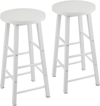 Woltu Woltu 2x Taburete De Bar Muebles Cocina Silla De Comedor Taburete Alto Para Salon Cocina Estructura De Metal Mdf Blanco