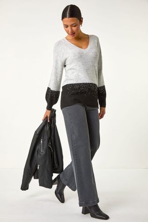Roman Colour Block V-Neck Boyfriend Jumper