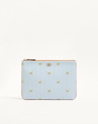 Valentino Garavani Pouch Valentino Garavani VLogo Signature In Vitello Granato Con Stampa Le Chat De La Maison Uomo AZZURRO/AVORIO UNI