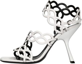 Sergio Rossi Sandalen Wit - Dames - Sandalen met hakken - Wit - 37 1/2 EU - Leer - Schoenen