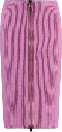 Tom Ford Geribbelde Gebreide Rok van Zijde en Wolmix - Dames - Midirokken - Roze - S - Wol - Rokken