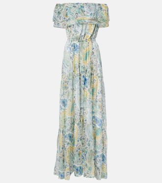 Etro Abito lungo off-shoulder in seta con stampa