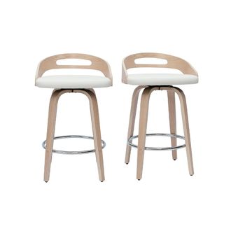 Miliboo Miliboo - Set De 2 Taburetes De Cocina De Dise&ntilde;o Madera Clara Y Poliuretano Blanco 65 Cm Mano