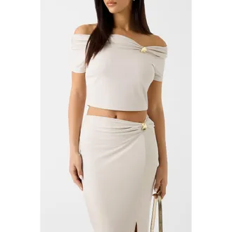 Guess Brigitte One-Shoulder Knit Crop Top in Lovers Beach at Nordstrom, Size Small