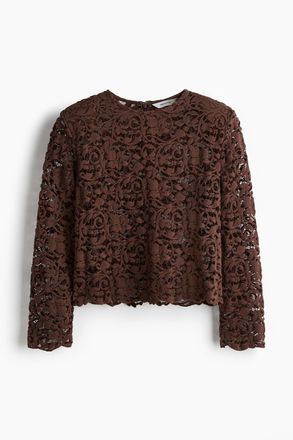 H&M Spitzenbluse mit Schulterpolstern - Dunkelbraun
