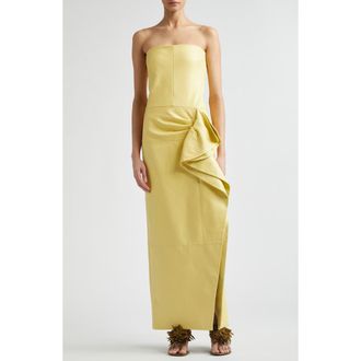 Proenza Schouler Alonna Strapless Leather Gown in Pale Yellow at Nordstrom, Size 4