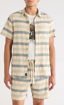 Lucky Brand San Gabriel Dobby Stripe Short Sleeve Cotton Button-Up Shirt in Stormy Sea at Nordstrom Rack, Size Xx-Large