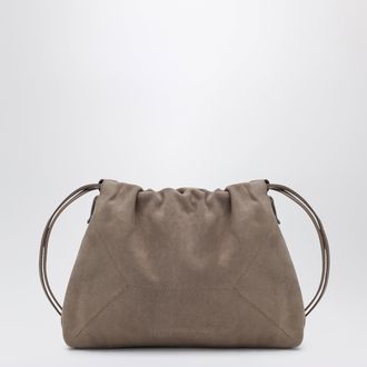 Brunello Cucinelli BC Duo Pouch brown suede bag with monile detail