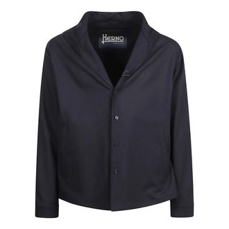 Herno Light Jackets, male, Blue, Size: L Shacket in Fluid Wool