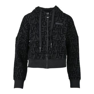 Emporio Armani Zip-throughs, female, Black, Size: XS Felpa con logo in velluto