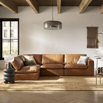 Castlery Brown Top Grain Leather Left Chaise Sectional Sofa Dawson by Castlery, Modern Lounge Experience