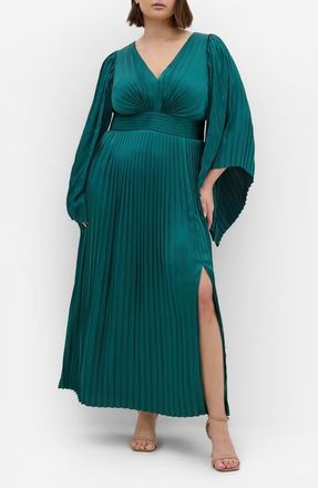 City Chic Carmina Long Sleeve Maxi Dress in Emerald at Nordstrom, Size Xxxs