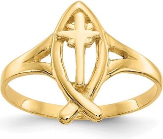 Diamond2Deal 14k Yellow Gold Ichthus Cross Ring