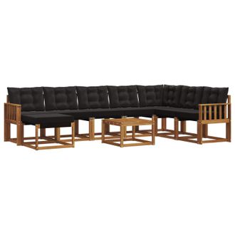 vidaXL Conjunto De Sof&aacute;s De Exterior Con Coj&iacute;n 9 Pcs Natural Y Negro Vidaxl