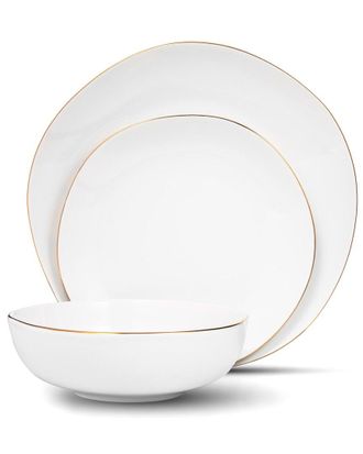 Godinger Andover White 12Pc Gold Rim Dinnerware Set, Service For 4