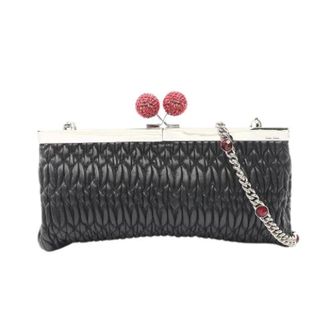 Miu Miu Pre-owned Clutches, female, Black, Size: ONE SIZE Pre-owned Matelasse Leather Shoulder Bag