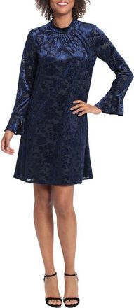 London Times Velvet Long Sleeve Dress in Black/Navy at Nordstrom Rack, Size 14P