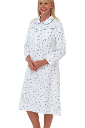Marlon Womens Candace Brushed Cotton Printed Peter Pan Collar Nightgown, Sweetheart Blue, 16-18