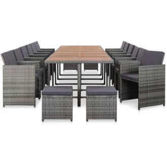 vidaXL vidaXL Set da Pranzo per Esterni 17 pz con Cuscini Polyrattan Grigio