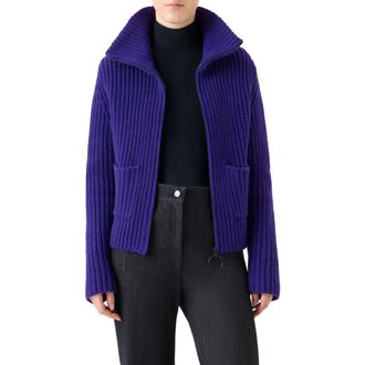 Akris Chunky Virgin Wool & Cashmere Zip-Up Cardigan in Ultra Violet at Nordstrom, Size 8