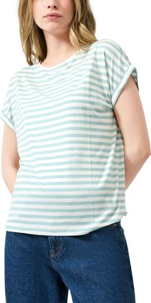 QS by s.Oliver Kurzarmshirt QS, Damen, Gr. XXL (44), light petrol wei&szlig;, Jersey, Obermaterial: 95% Lyocell, 5% Elasthan, gestreift, normal h&uuml;ftbedeckend, Rundhals, Sh