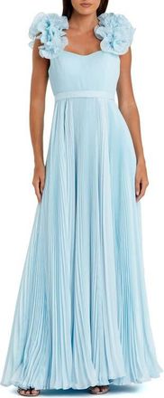 Mac Duggal Ruffle Strap Pleated Organza Gown in Powder Blue at Nordstrom, Size 12