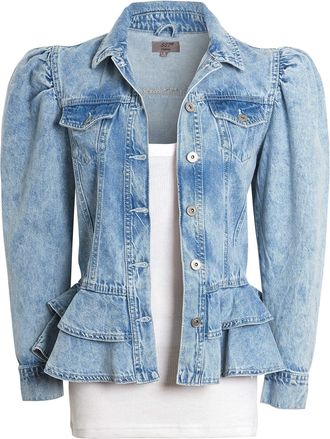 SS7 Womens Size 14 12 10 8 16 Puff Sleeve Denim Jacket Ladies Peplum Jackets Stonewash Blue