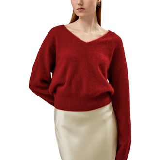 LilySilk Cropped V-Neck Cashmere Sweater for Women in Red at Nordstrom, Size X-Small