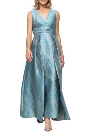 Alex Evenings Metallic Jacquard Gown in Teal Gold at Nordstrom, Size 12