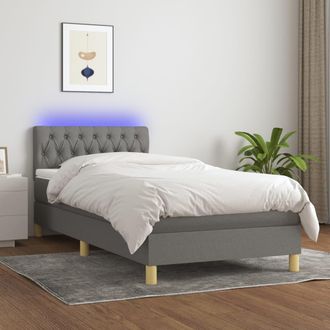 vidaXL Vidaxl - Cama Box Spring Con Colch&oacute;n Y Led Tela Gris Oscuro 90x200 Cm