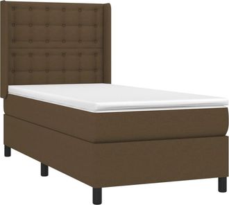 vidaXL Cama Box Spring Colch&oacute;n Y Luces Led Tela Marr&oacute;n Oscuro 90x200cm Vidaxl