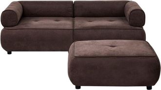 Beliani 3 Seater Sofa with Ottoman Dark Brown Fabric Rolled Armrests Quality Upholstery Couch Tufted Seat with Footstool Mid-Century Modern Style Living Room
