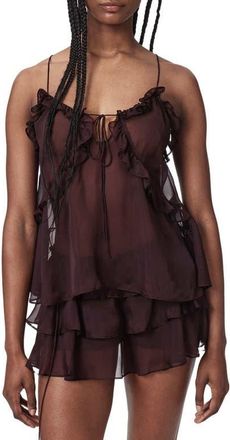 AllSaints Nyx Tiered Silk Top in Oxblood Red at Nordstrom, Size 10 Us