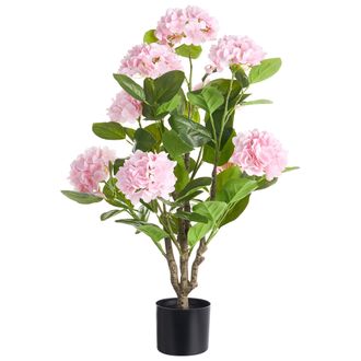 Beliani Planta Artificial En Maceta Con Flores Decoraci&oacute;n Moderna De Pl&aacute;stico Para Interiores Hecha A Mano 90 Cm Rosa Hortensium