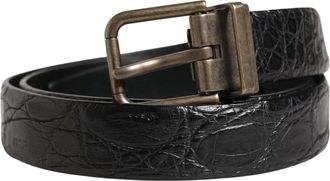 Dolce & Gabbana Men Black Exotic Leather Metal Buckle Mens Belt (Pre-Owned)
