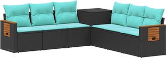 vidaXL Juego De Sof&aacute; 7 Uds. Negro Y Azul Rat&aacute;n Sint&eacute;tico Y Acero Vidaxl
