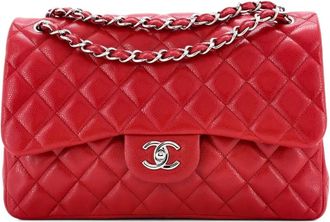 Chanel Borsa a spalla Jumbo Classic Double Flap in pelle Caviar trapuntata - Rosso