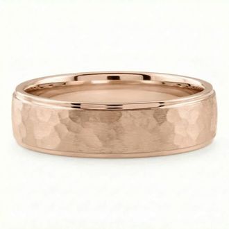 Pompeii3 Mens Brushed Hammered Wedding Band 14k Gold Ring